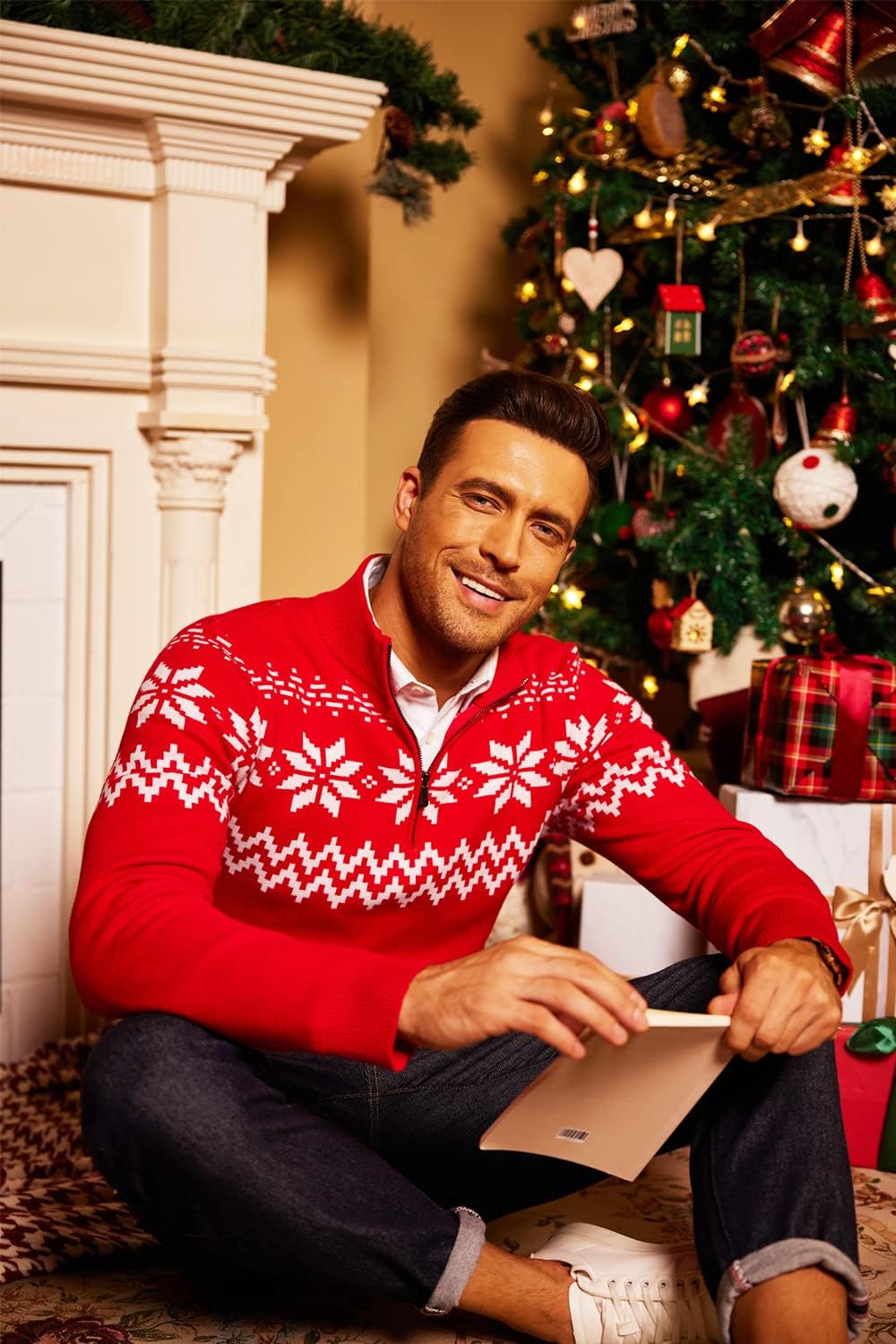 COOFANDY Men's Quarter Zip Up Sweaters Slim Fit Lightweight Mock Neck Pullover Casual Polo Sweaters