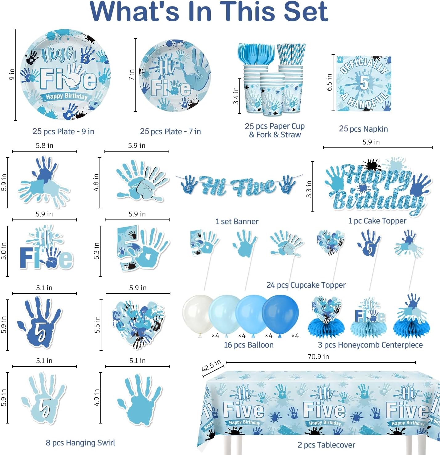205Pcs Yingoto 5th Birthday Decorations for Boys Tableware Set, Serves 25 image 2