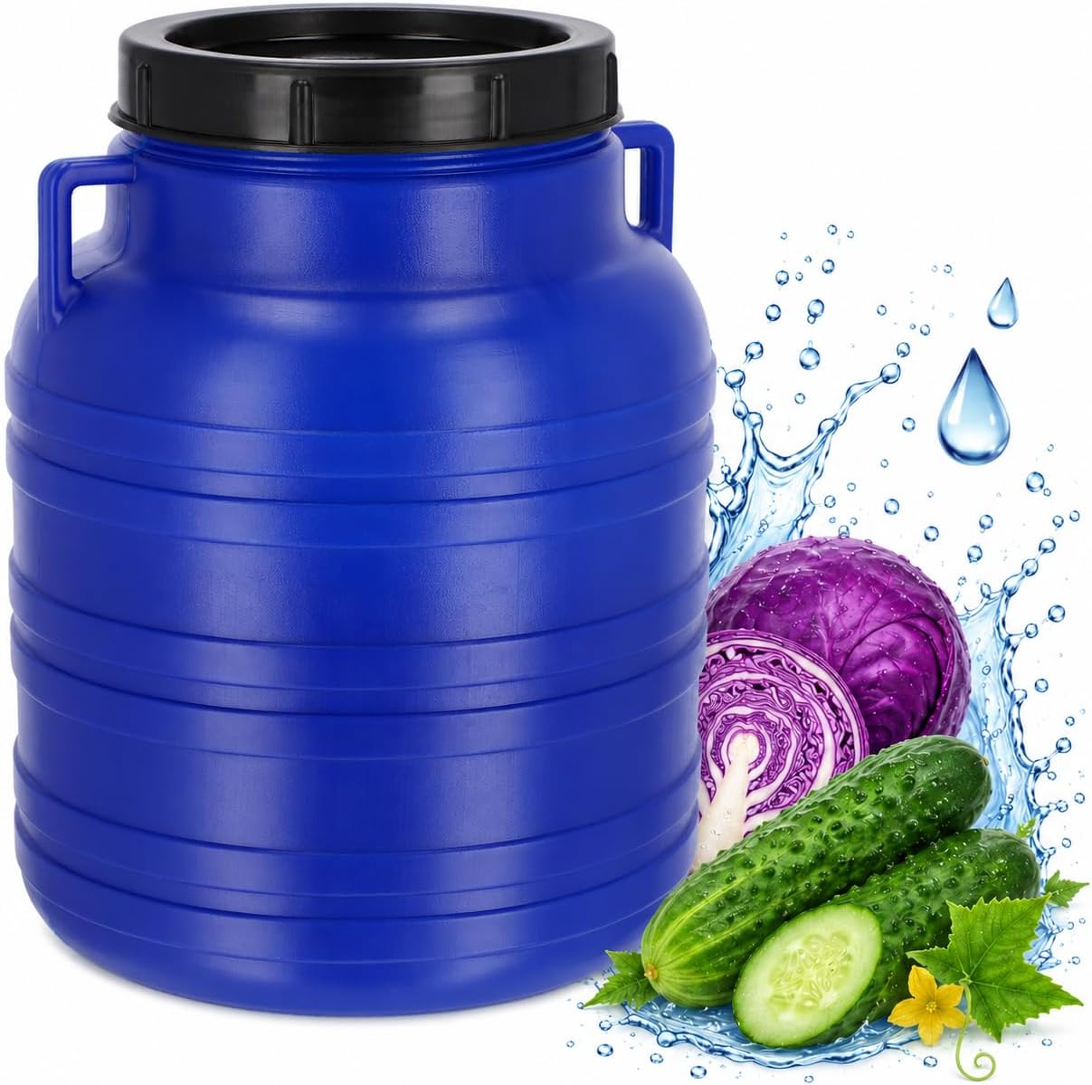 KADAX Plastic Barrel 20L, Large Water Container with Lid, Multifunctional Drum with Wide Opening for Pickle Fermentation and Food Storage (Blue)