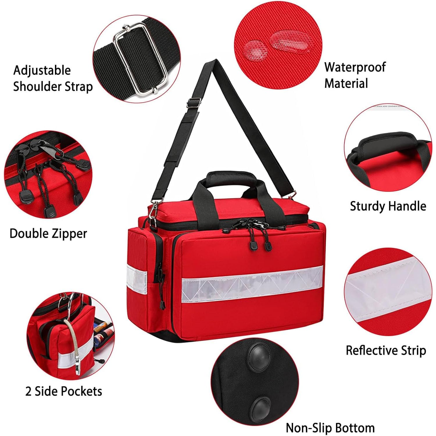 Maletín Médico Grande Vacío, Bolsa Profesional Para Emergencias Médicas Y Traumatismos Con Hebilla Ajustable Y Gancho Desmontable, Diseño Con Banda Reflectante Para Atención Médica Domiciliaria