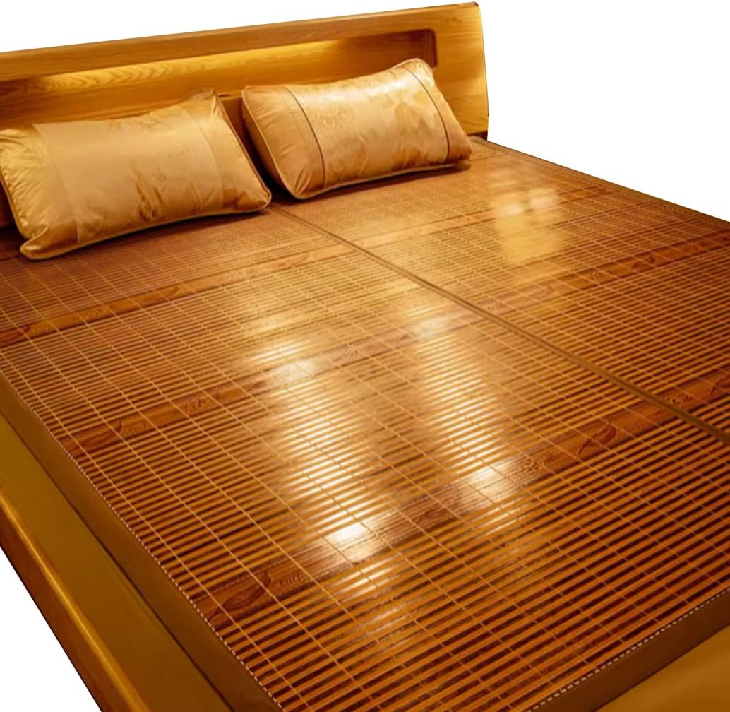 Bamboo Cooling Sleeping Mat - Summer Mattress Topper, Double-Sided Folding Bed Pad for Single/Double Bed (0.9m x 1.9m / 35in x 74in) - Breathable Straw Mat for Ultimate Comfort