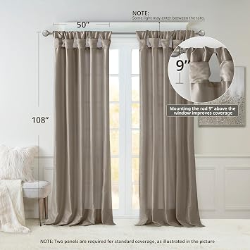 Madison Park Emilia Faux Silk Single Curtain with Privacy Lining, DIY Twist Tab Top, Room Darkening Window Drape for Living Room, Bedroom and Dorm, 108L x 50W, Pewter Brown