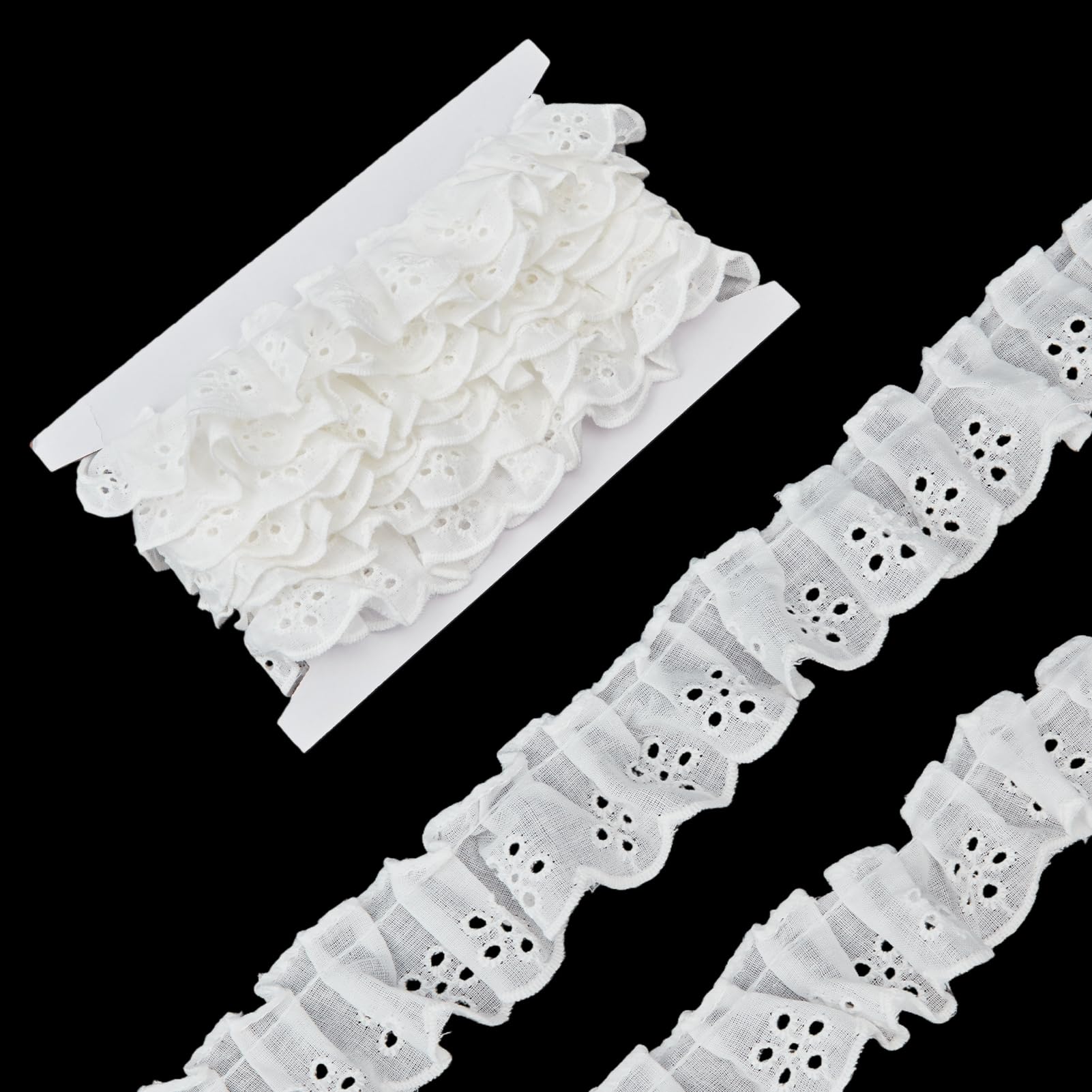 letsinstyle 5 Yards 1.57 Inch Cotton Pleated Lace Trim, Vintage Pleated Eyelet Lace Ribbon, Ruffled Cotton Trimming for Home Decoration DIY Sewing Craft