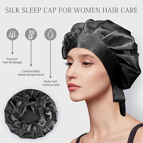 Miniatura 10 de OLESILK Gorro de seda para el cabello de seda para dormir, doble capa, reversible, ajustable, para cabello rizado y encrespado, dorado