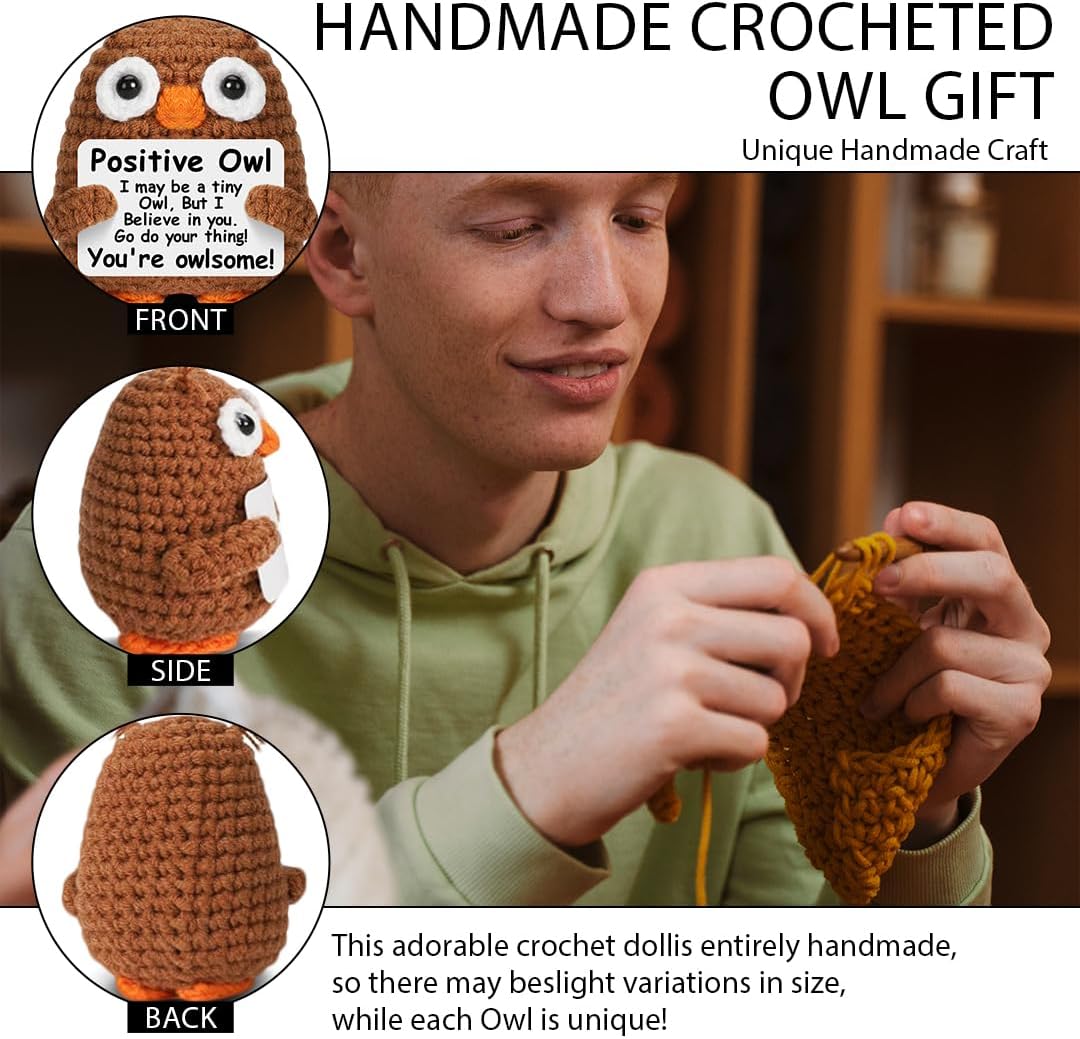 Funny Owl Crochet Decor, Owl Gifts for Women Friends Coworkers Sisters Besties Inspirational Birthday Gifts for Women Cute Owl Plush for Home Office Desk Decor - Image 2