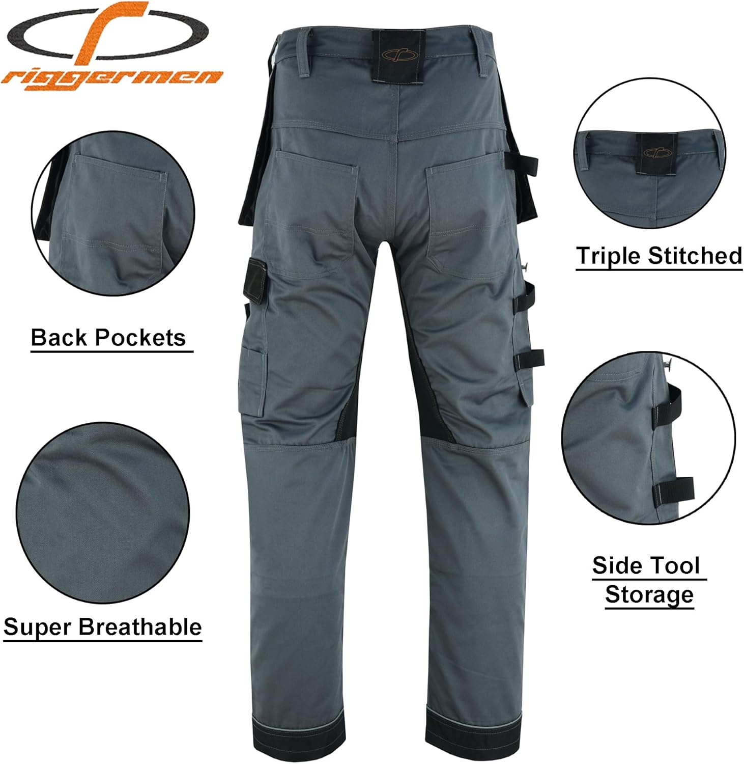 Mens Work Pants Lightweight Cargo Tactical Trouser with Holster Pockets Relaxed Fit Safety Pants for Construction