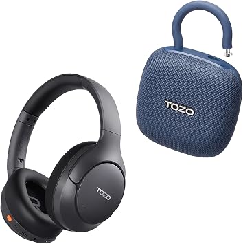 TOZO HT3 Hybrid Noise Cancelling Headphones, 90H Playtime Wireless Over Ear Bluetooth Headset, PE1 Portable Bluetooth Speakers with Adjustable Carabiner