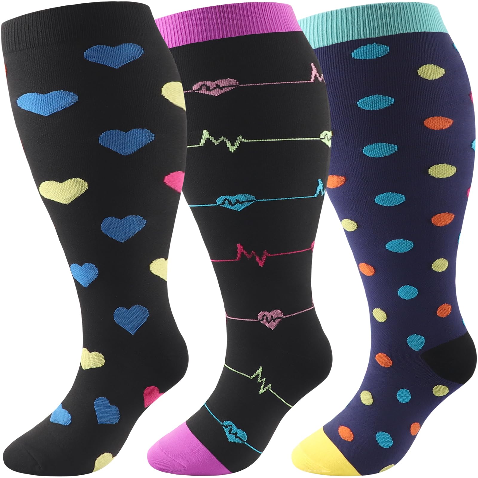 DRESHOW Plus Size Compression Socks for Women Men Wide Calf Extra 20-30mmHg Knee High Socks Support for Circulation