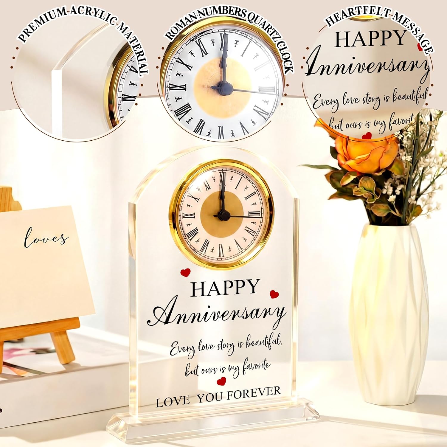 Kigeli Wedding Anniversary Clock Gifts for Parents Couples Marriage Anniversary Keepsake Gifts for Wife Husband Acrylic Clock Table Decoration Love Gift for Her Him