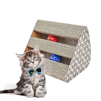 Emily Pets Cat Scratcher, Fun Pet Cat Scratching Post Cardboard, Grinding Cat Claw Toys with Bell Catnip (Triangle) (Size: 27.8 X 26 X 18 cm)
