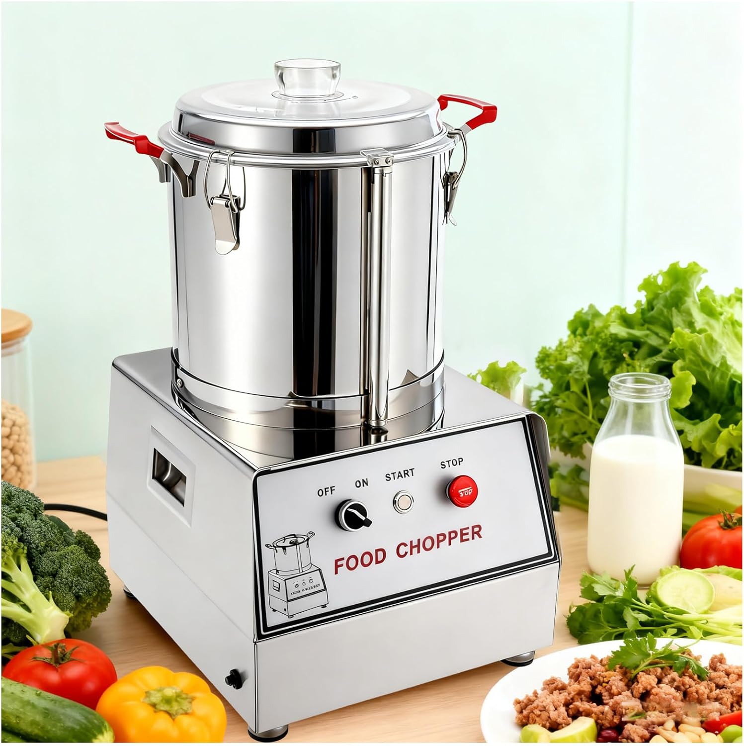 550w/750w/1100w/1400w Commercial Food Processor, Electric Stainless Steel Vegetable Chopper Meat Grinder Machine, Multi-Functional Food Chopper, For Vegetables, Fruits, Meat, Grain 10L