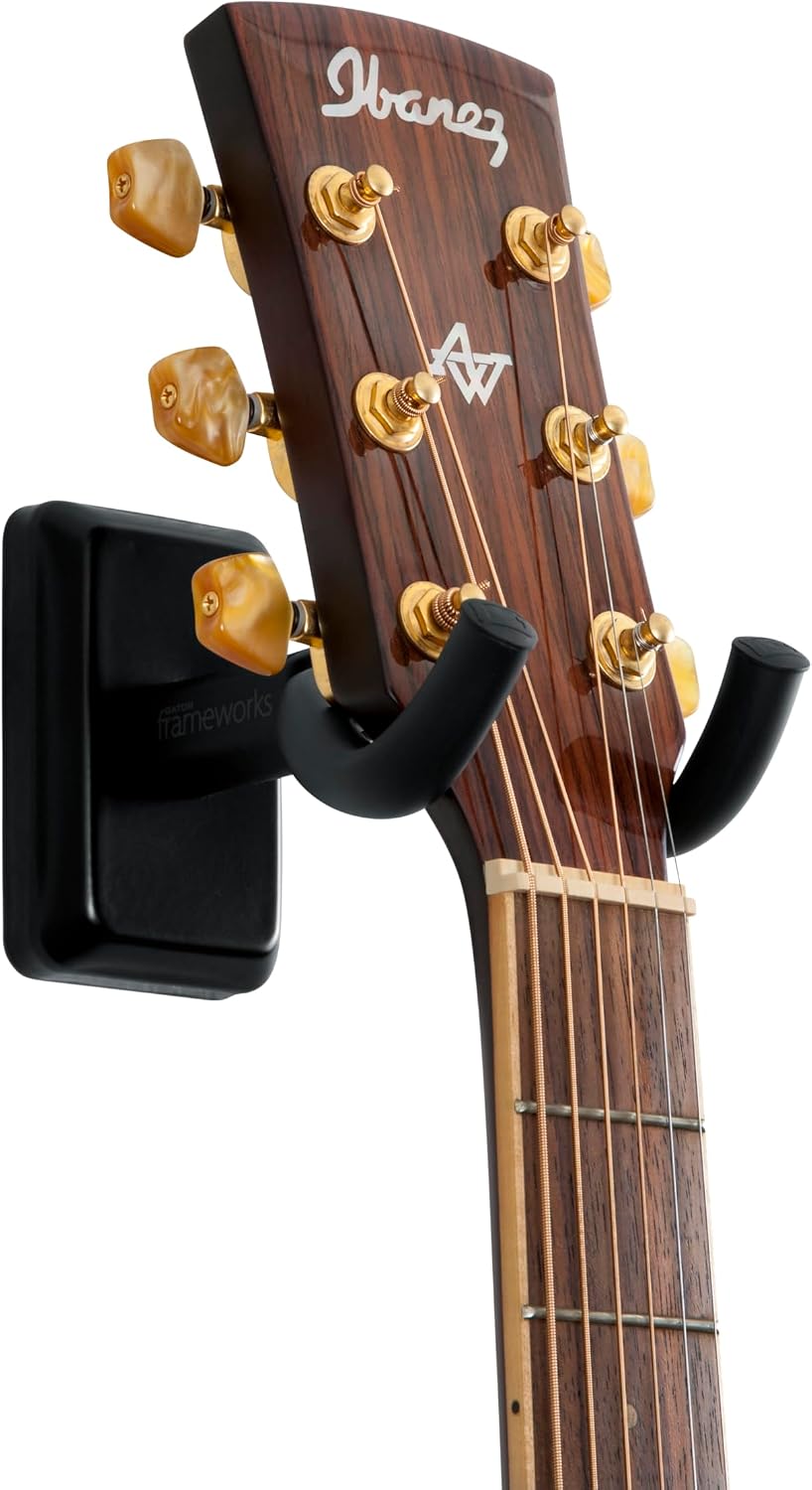 Gator Frameworks Guitar Wall Mount Hanger Fits Most Guitars, Acoustic, Electric, or Bass, with Black Mounting Plate (GFW-GTR-HNGRBLK)