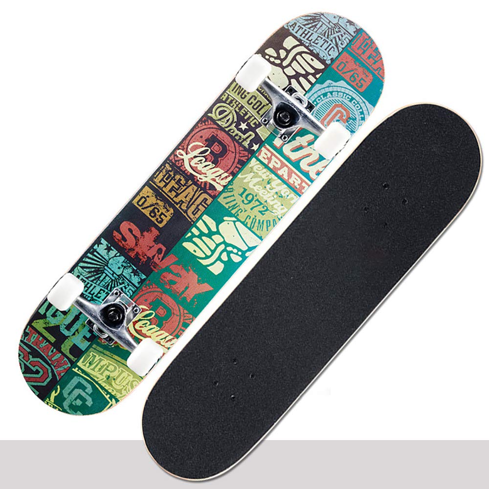 Maple Wood Decks Skateboard, Pro Skate Board 30 * 8in, Mute Alta Velocidad PU Rueda +Mute Rodamientos, para Principiantes y Profesionales