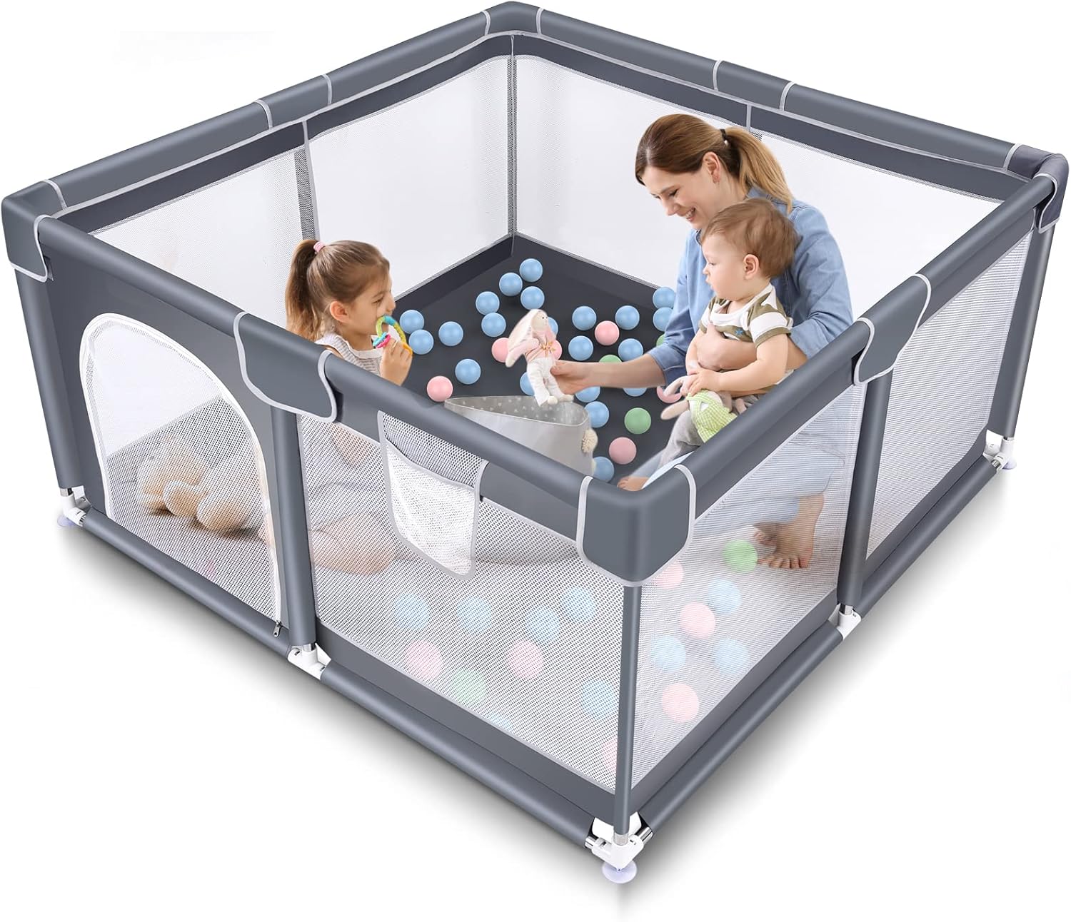 Tmsene Playpen for Toddler, 5050 Large Baby Playard, Indoor and Outdoor Kids Activity Center, Sturdy Safety Play Yard with Soft Breathable Mesh