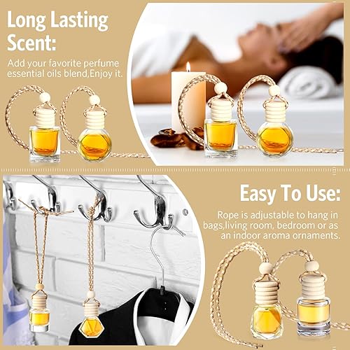Miniatura 7 de BBTO 100 ambientadores para automóvil con tapa de madera, difusor de aromaterapia vacío, soporte de fragancia transparente para automóvil, colgante,