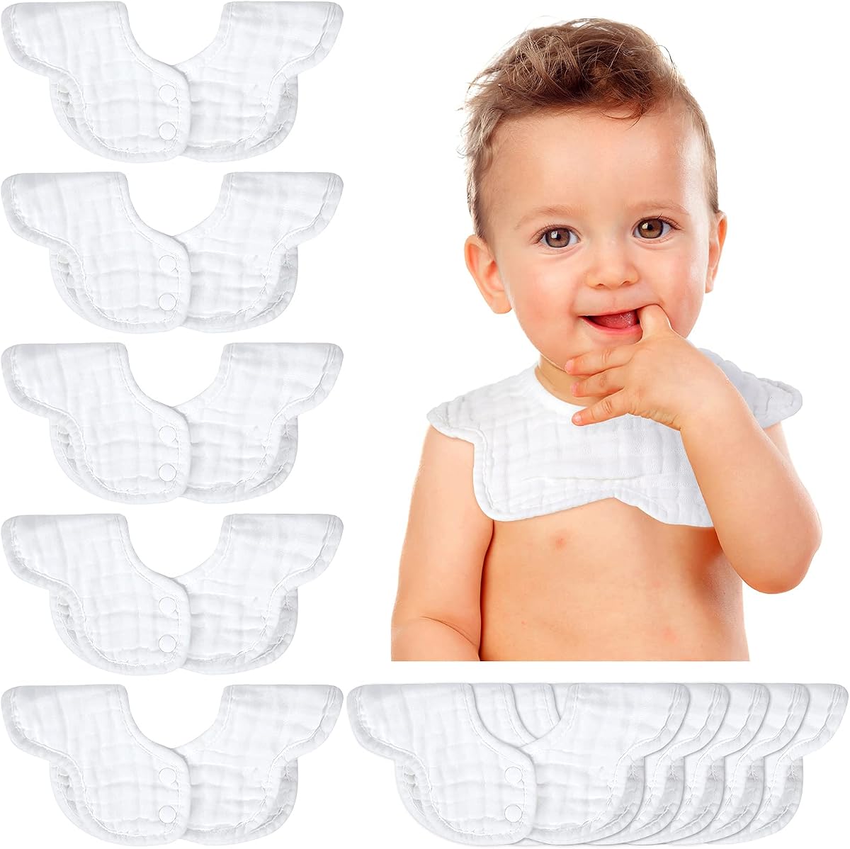 10 Pcs Baby Bibs 360° Rotate Baby Bandana Muslin Drool Bibs Petal Bibs Burp Gauze Cloths Absorbent Bib