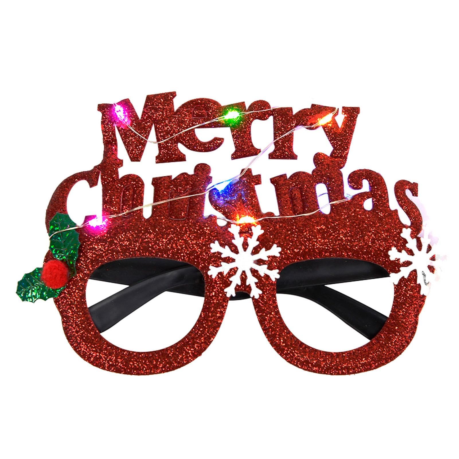 Shareed Christmas Glasses Glitter | Christmas Party Light up LED Sunglasses | Glitter Christmas Glasses Frame Glitter Party Eyeglasses Glasses Eyewear Party Favor for Christmas