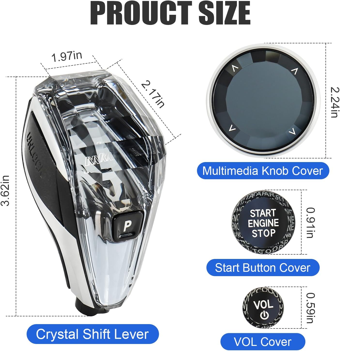 4-Piece Crystal Shift Knob Compatible with BMW X3 X5 X6 X7 G01 G02 G08 G05 G06 G16 G29 i4 ix3/Z4 Series, LHD Accessories with Orange LED Light M