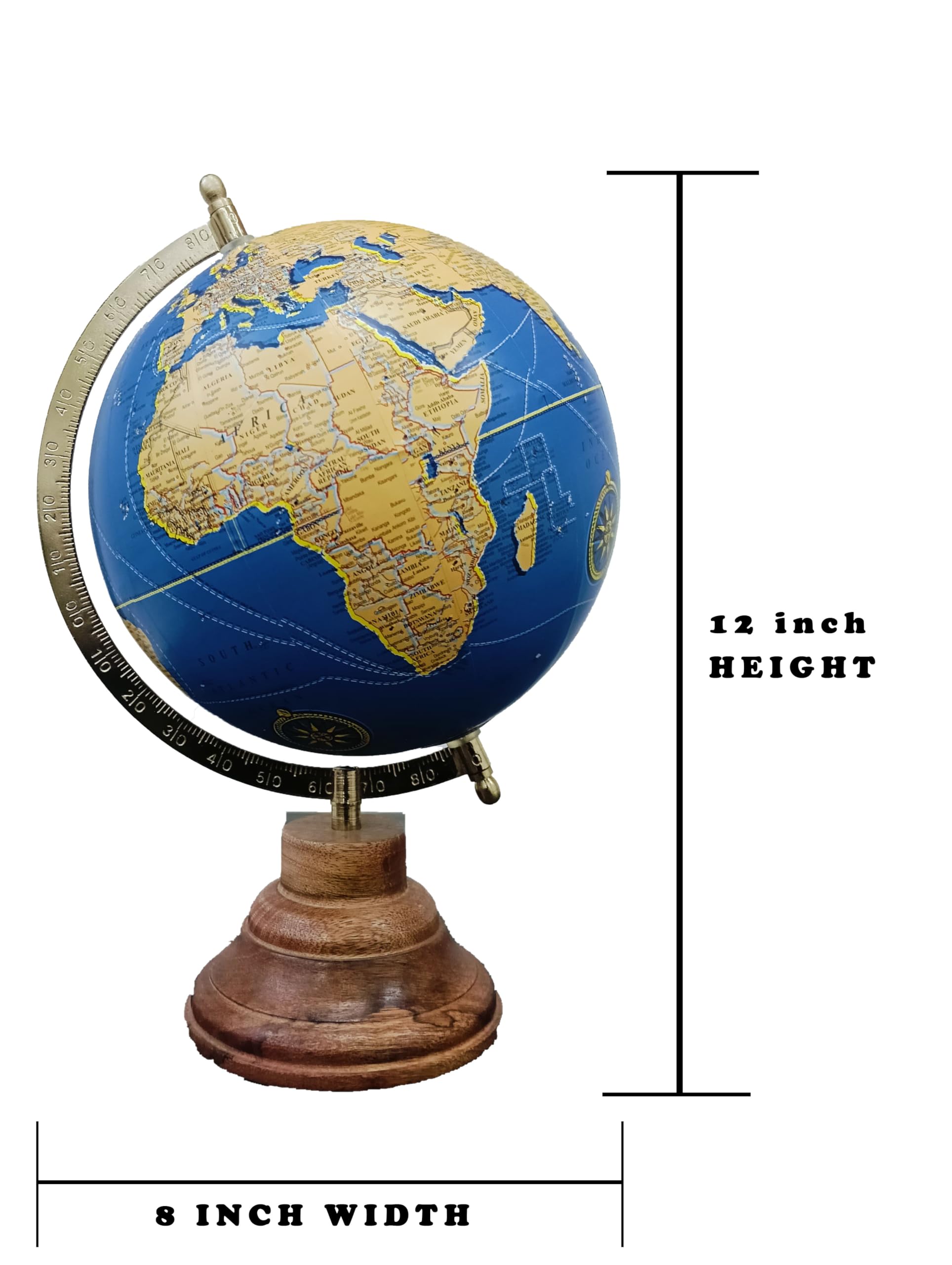GLOBE DADDY Rotating World Globe 8 Inch with Gold Arc and Wooden Stand for Show pieces for Home Décor, Office Decor and Decorations items,Study Table decor Items, Birthday, Party Gifts and Aniversary.