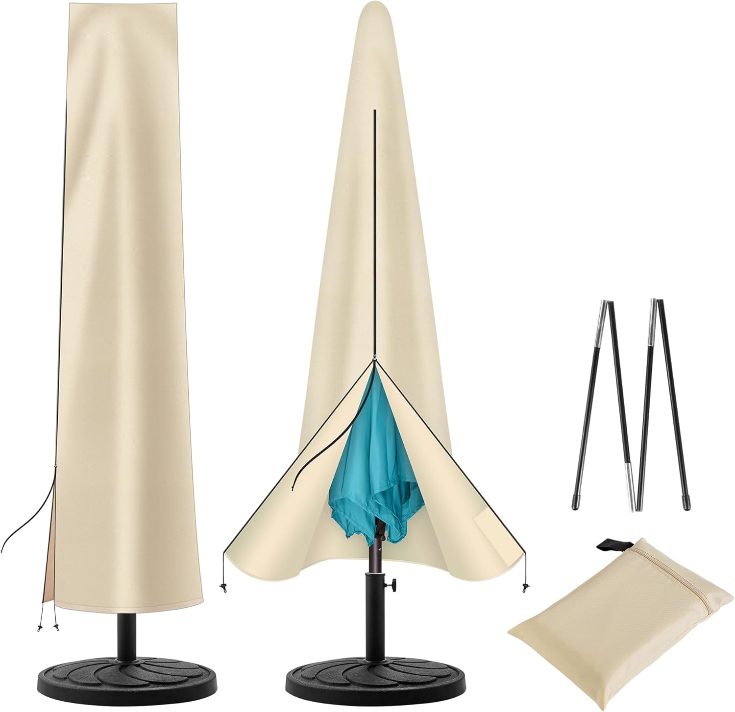 Outdoor Patio Umbrella Cover - Table Market Umbrella Cover for 7.5ft 8ft 9ft 10ft 11ft UV Protection Waterproof Oxford Folding Rod (Beige)