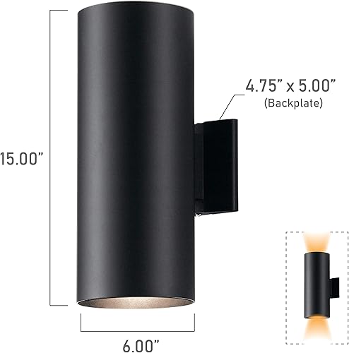 Miniatura 3 de Kichler Cilindros - Aplique de pared cilíndrica para exteriores con 2 luces de 15 pulgadas, color negro, (15 pulgadas de alto x 5.75 pulgadas de
