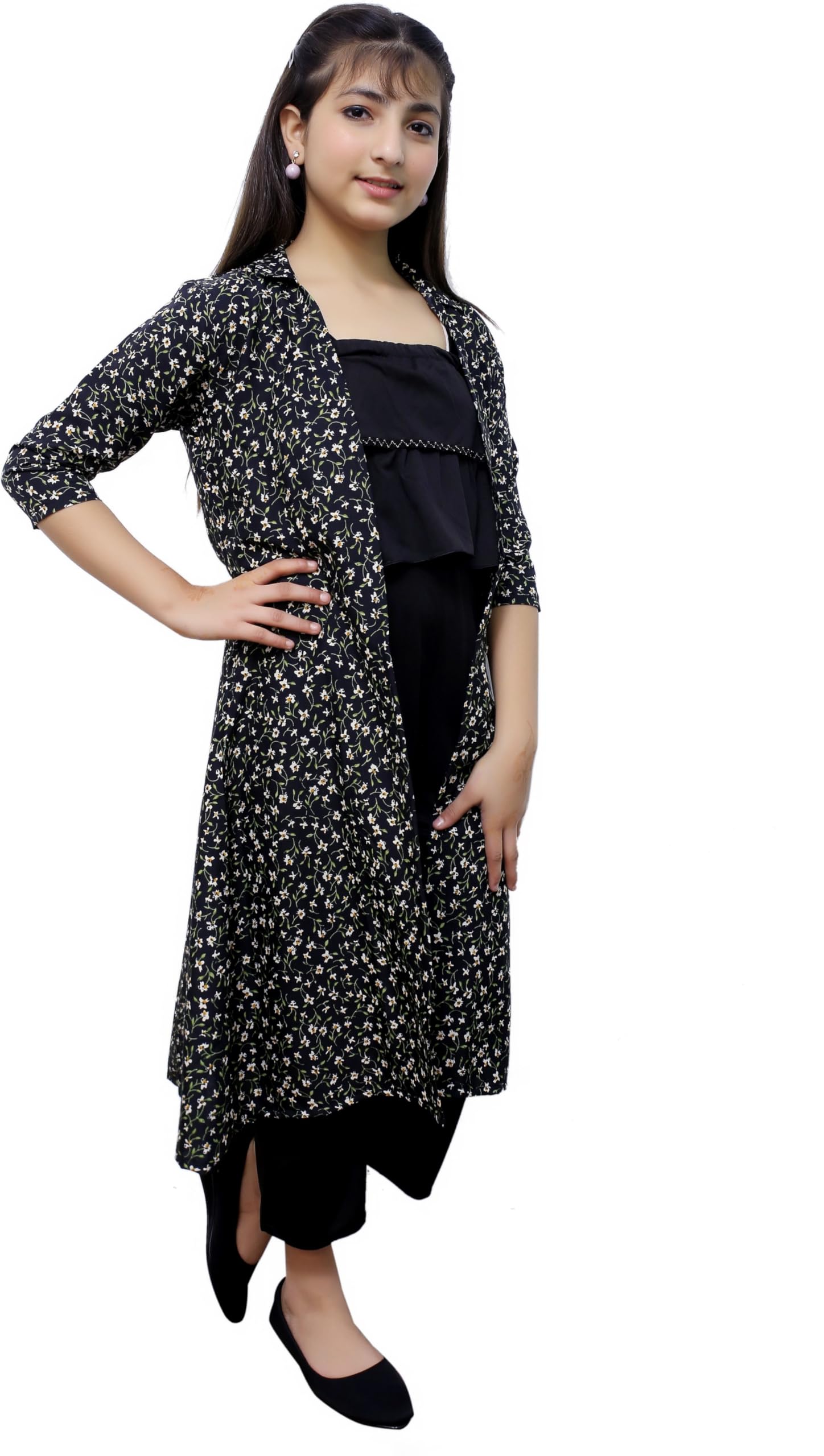 LIME 'N' LEMON Cotton Blend Regular Fit Round Neck Girls Casual Jumpsuit Shrug (Black) 13-14 Years 2