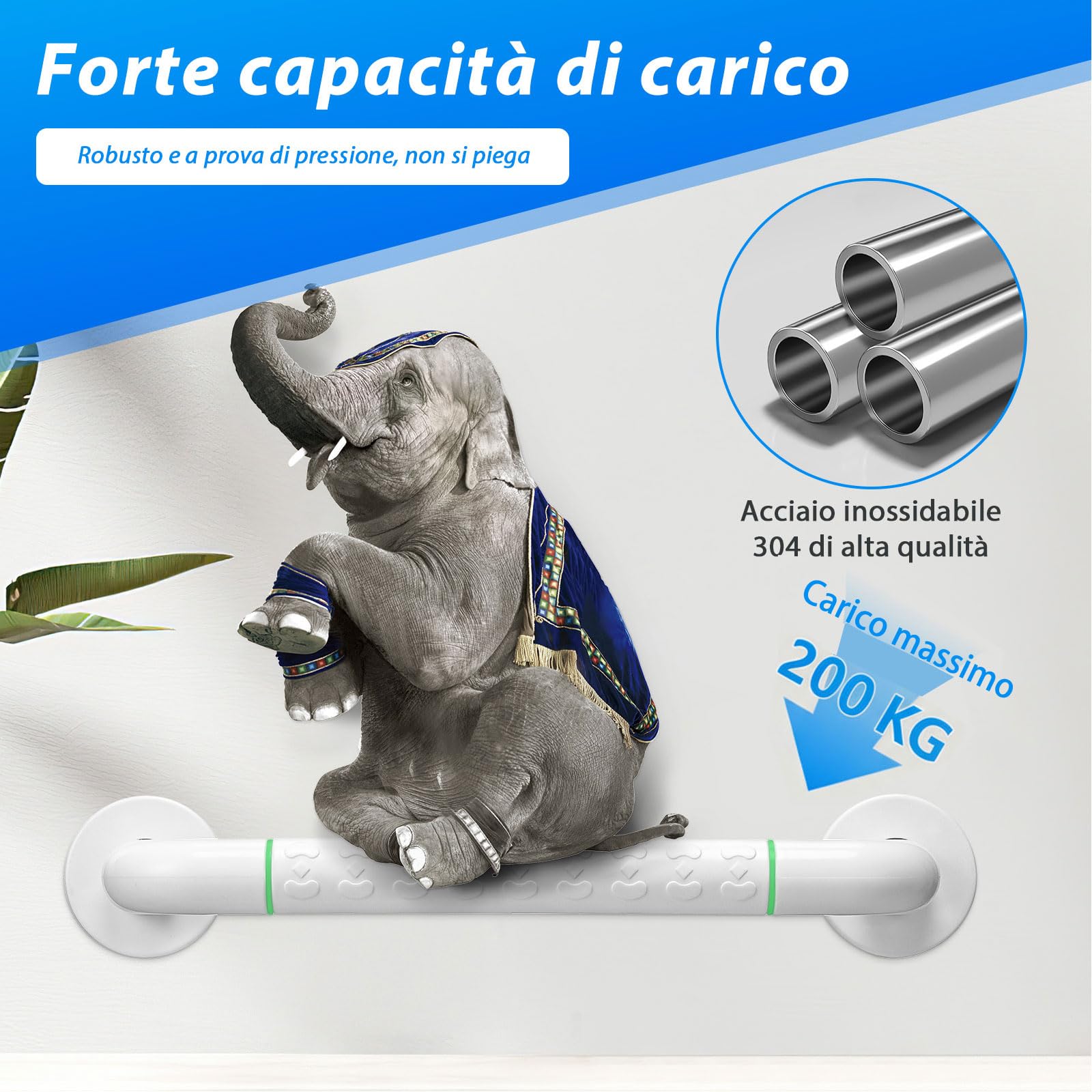Fanwer 2 maniglioni per vasca con impugnatura antiscivolo e cerchi luminosi di sicurezza, maniglia da 40 cm in acciaio inossidabile per vasca, maniglia da parete per doccia con portasciugamani.