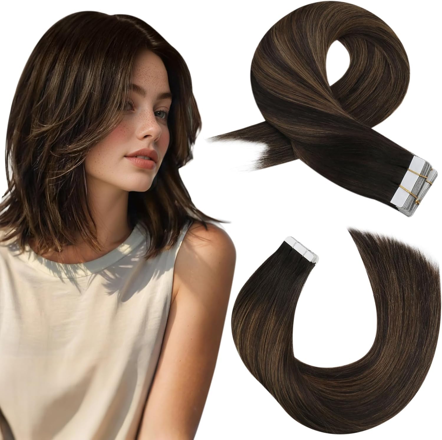 Moresoo Extensions Echthaar Tape in Unsichtbar Tape Extensions Echthaar