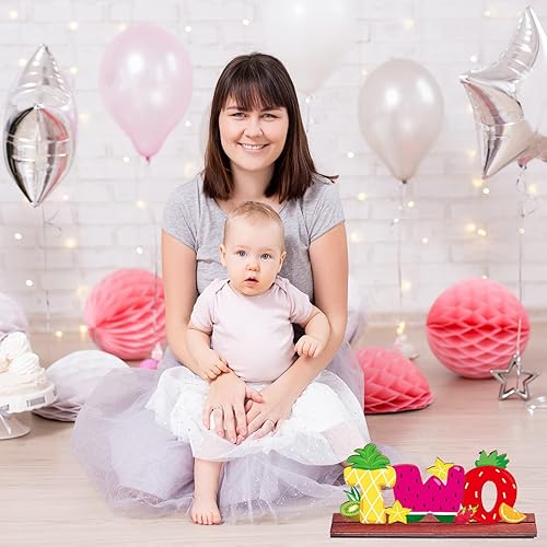 Miniatura 5 de Twotti Frutti - Letrero de dos letras, centros de mesa de madera para fiestas, centros de mesa de frutas Luau para mesas, piña, sandía, fresa, 2