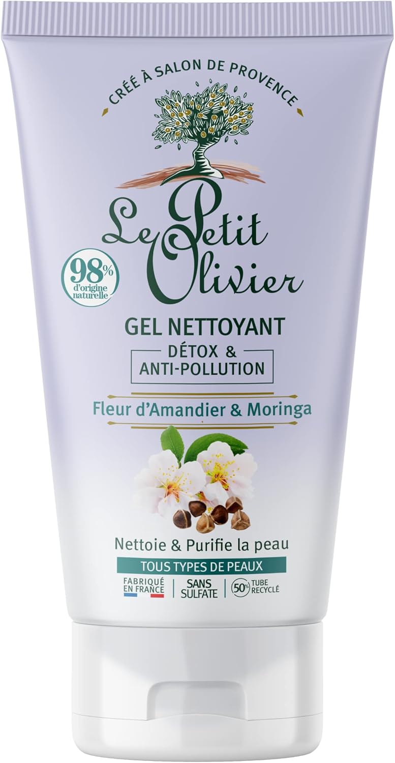 LE PETIT OLIVIER – Detox & Anti-Pollution Cleansing Gel – Almond Blossom & Moringa – Cleans & Purifies – All Skin Types – 98% Natural Origin – Sulfate Free – Made in France – 150ml