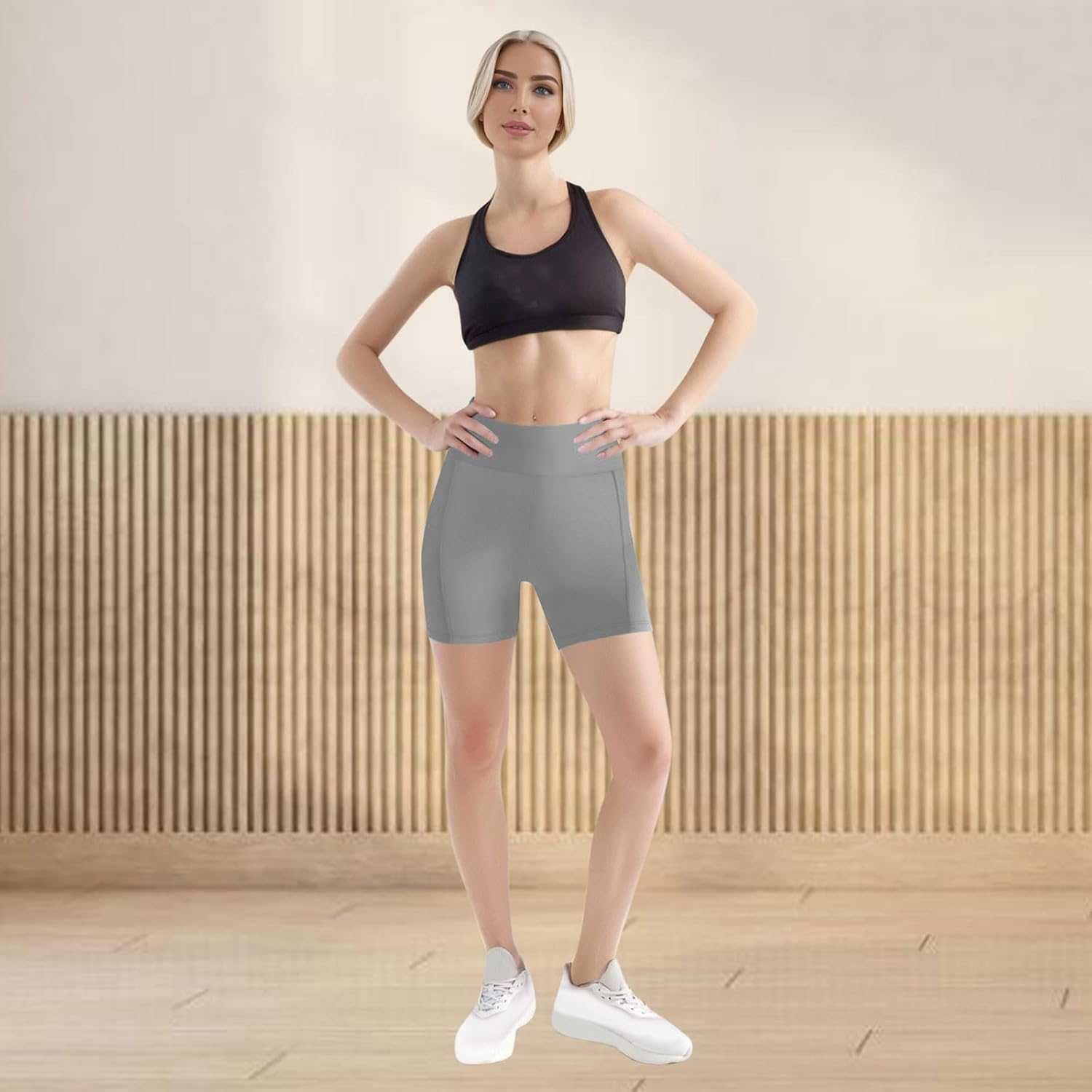 Workout Yoga Shorts for Women High Waisted Biker Shorts | Athletic with Pockets Design, Solid Casual Fit, for Running, Gym, Home, Vacation, Going Out, Summer
