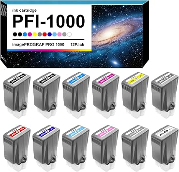 خرطوشة حبر متوافقة مع PFI-1000 مع استبدال حبر الصباغ لاستخدام Canon PFI-1000 في imagePROGRAF PRO-1000 12PCS MBK PBK CY MG YL GY PC PM PGY Red Blue CO 80ML