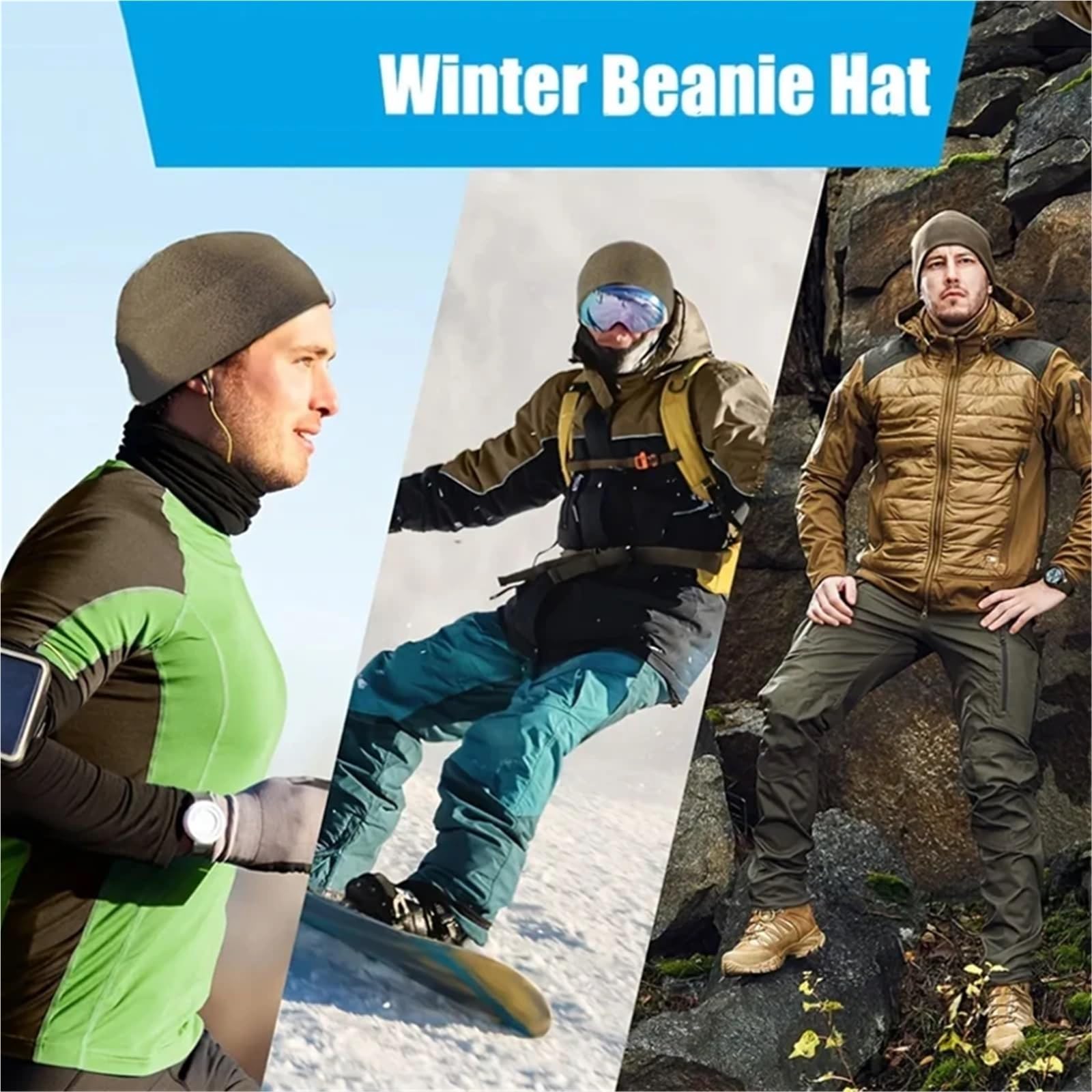 2 pezzi cappelli invernali caldi for uomo donna berretti termici da ciclismo antivento sport all'aria aperta a prova di freddo sci escursionismo cappello caldo per Ciclismo(Grass Green)