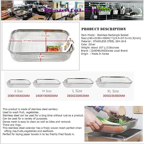 Miniatura 5 de Colador rectangular de malla de acero inoxidable cesta de fregadero L9.4 × D7.5 × H1.9 (pulgadas) Colador de frutas vegetales Colador Colador