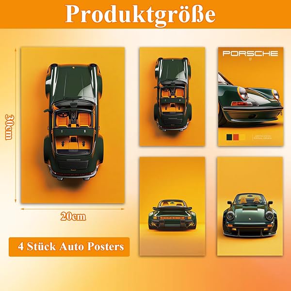 Aurelx 4 Stück Auto Poster Set, Hochwertig Leinwand Wanddekoration, Bilder Schlafzimmer Jungs, 20 x 30 Cm Rennauto Wandkunst für Büro, Wohnzimmer & Wohnzimmer, Auto Geschenke für Männer Autoliebhaber - 2