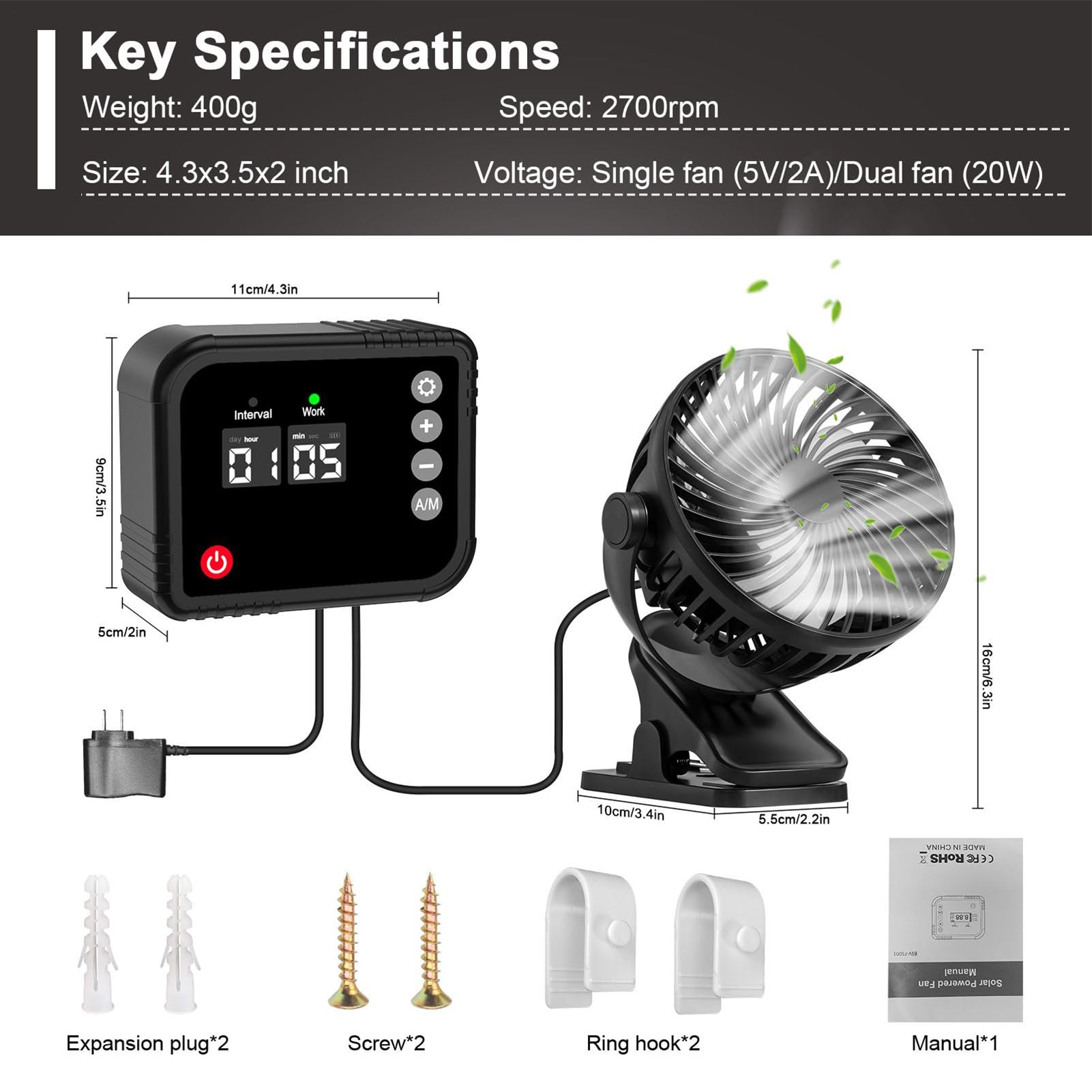 Ventilador de Planta, Ventilador De Giratoria De 360°, Dispositivo Para Intercambio Aéreo De Aves, Para Ático Cocina Garaje Invernadero Habitación Estudiante Granero Terraza Gallinero Gallinero