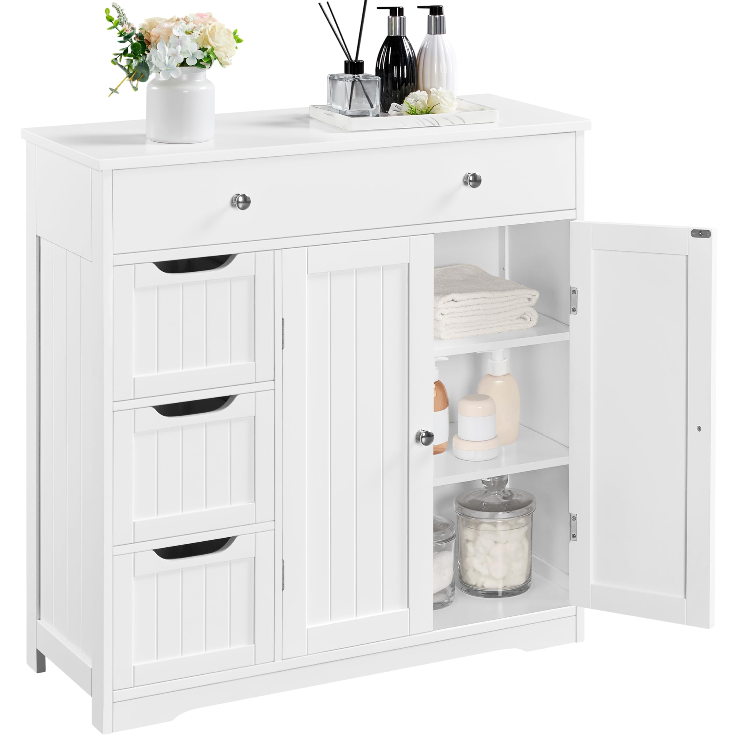 Topeakmart Bathroom Free-Standing Floor Cabinet, Practical Storage Cabinet with 4 Drawers and 2 Doors for Kitchen, Entrance Area, Living Room,