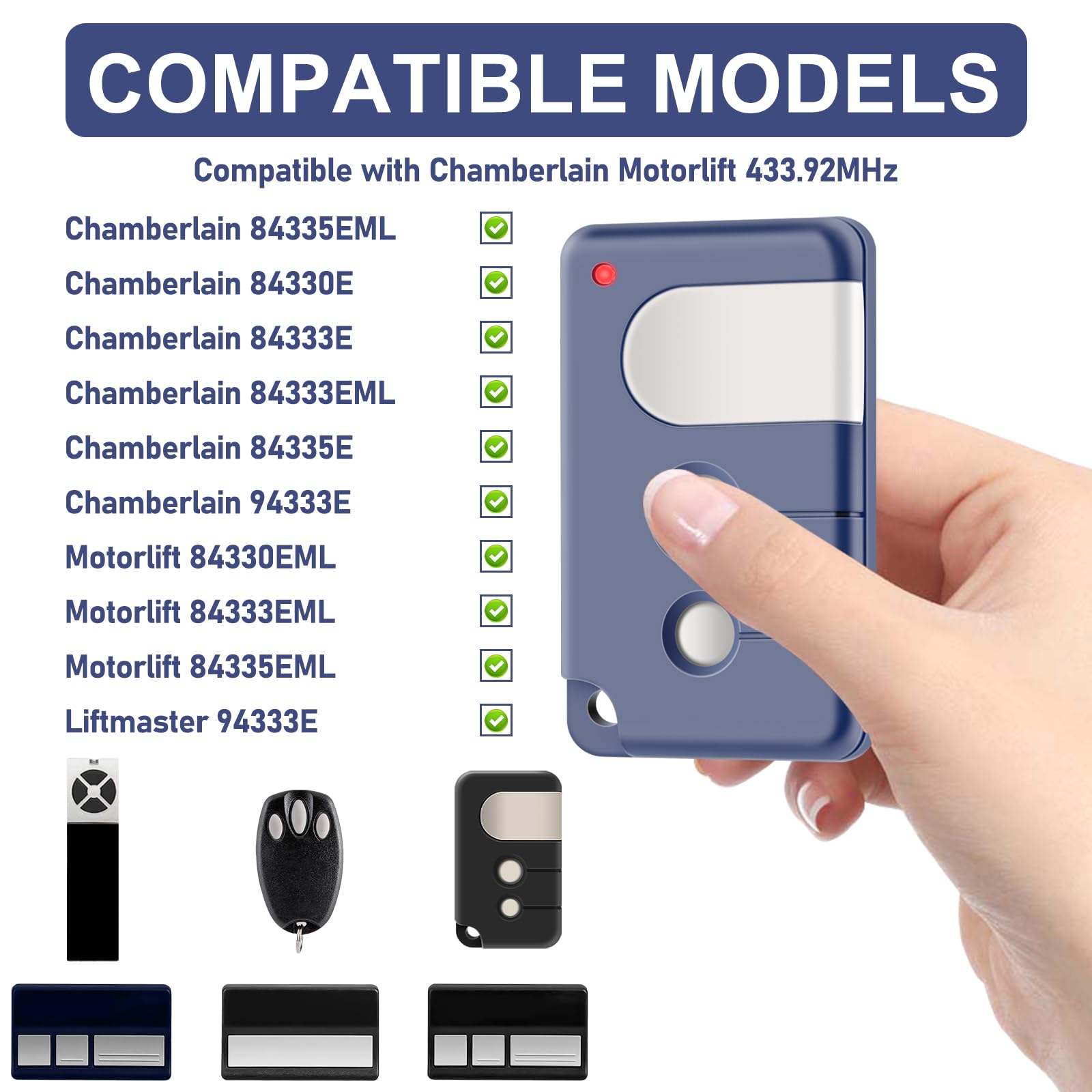 Garage opener handzender compatibel met Chamberlain 84335EML, 84333E, 94333E, 433,92 MHz garageafstandsbediening duplicator voor MLR 500/750/850 3 stuks Garage opener handzender compatibel met Chamberlain 84335EML, 84333E, 94333E, 433,92 MHz garageafstandsbediening duplicator voor MLR 500/750/850 3 stuks