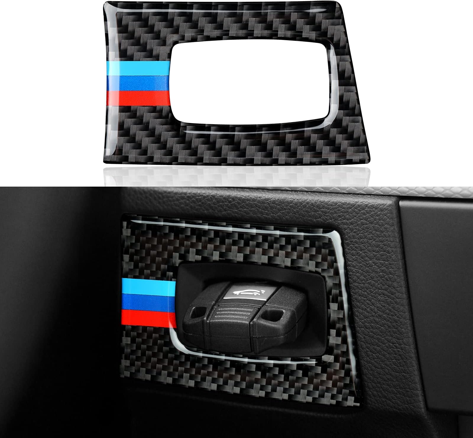 Car Key Engine Start Stop Push Start Button Frame Trim Cover Carbon Fiber Sticker Decal fits for BMW E90 E92 E93 2006 2007 2008 2009 2010 2011 2012 Accessories