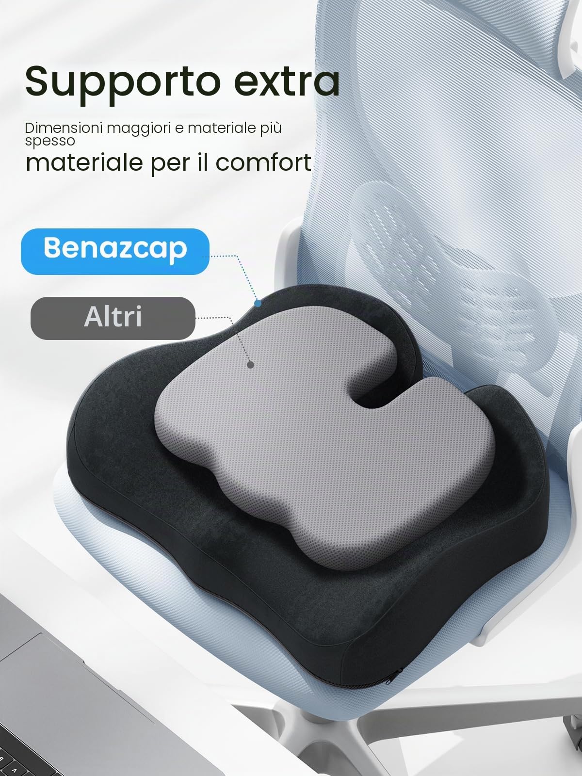 Benazcap Cuscino per seduta in memory foam, cuscino ergonomico per sedia da ufficio, adatto per casa, ufficio e auto, cuscino per guida