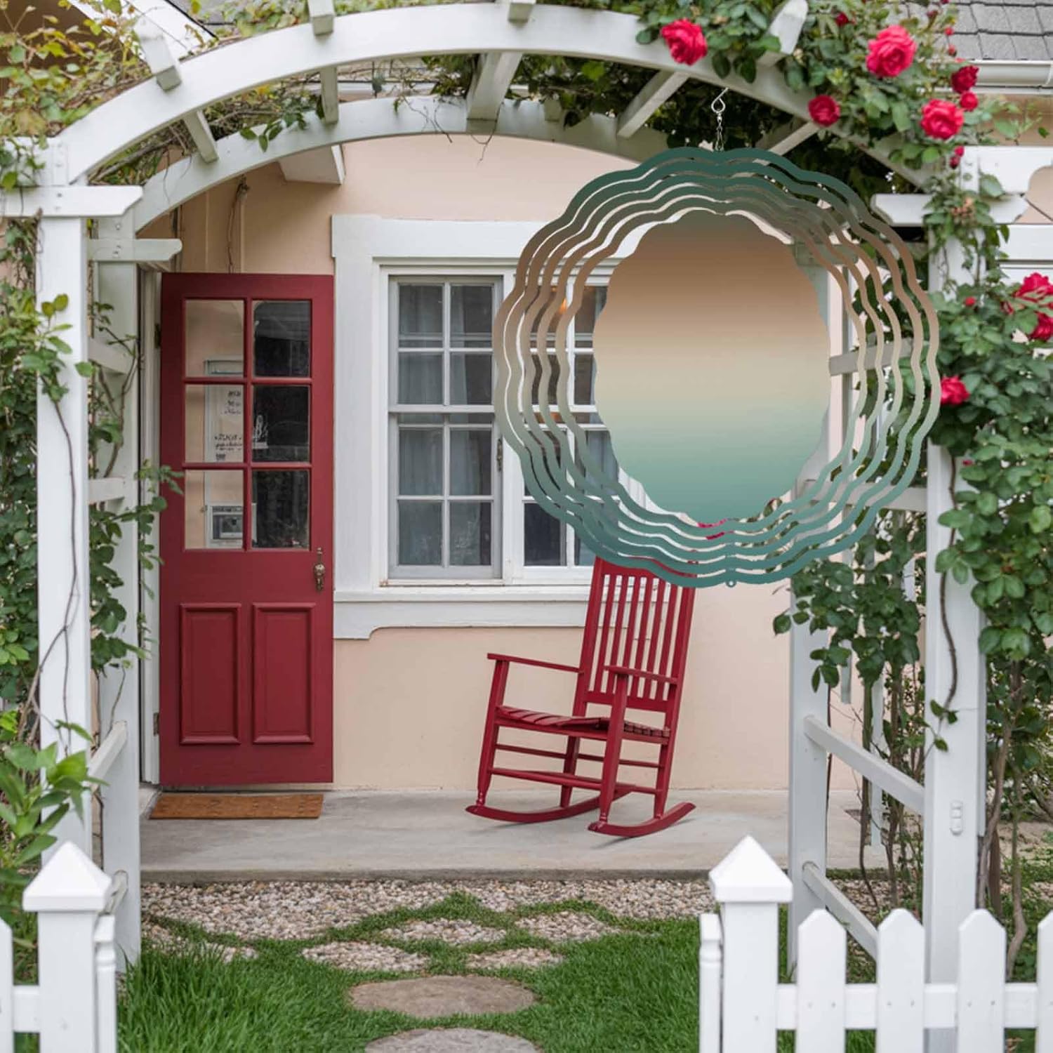 Turquoise Brown Gradient Wind Spinner for Garden Yard 3D Stainless Steel Hanging Wind Spinners, Modern Abstract Art Ombre Spinners Outdoor Metal Decor for Lawn Patio Home