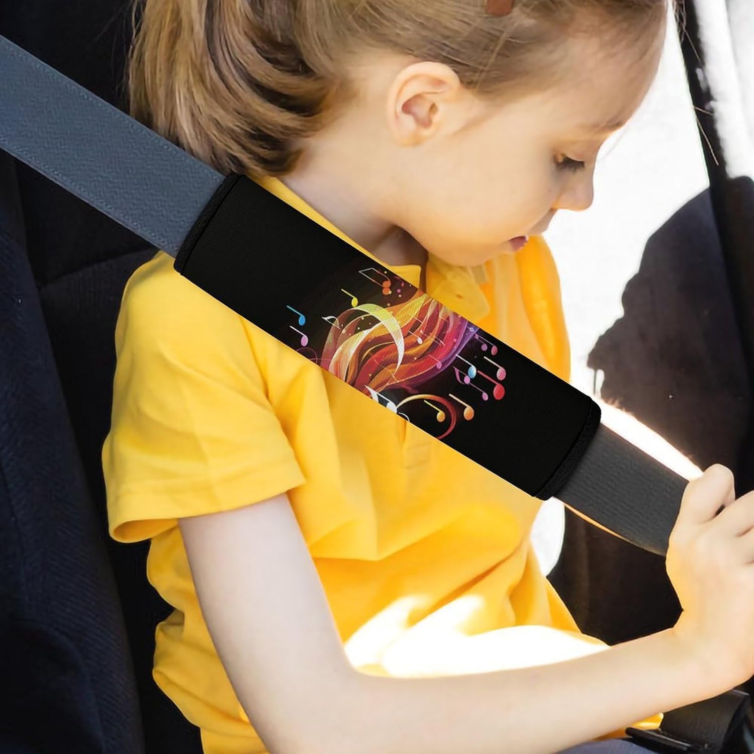 2 PCS Super Soft Car Seat Belt Pad, Cute Rainbow Musical Note Melody Printed Waterproof Sweat-Absorbing Seat Belt Covers Backpack Shoulder Pad for All Car Seats Baby Strollers