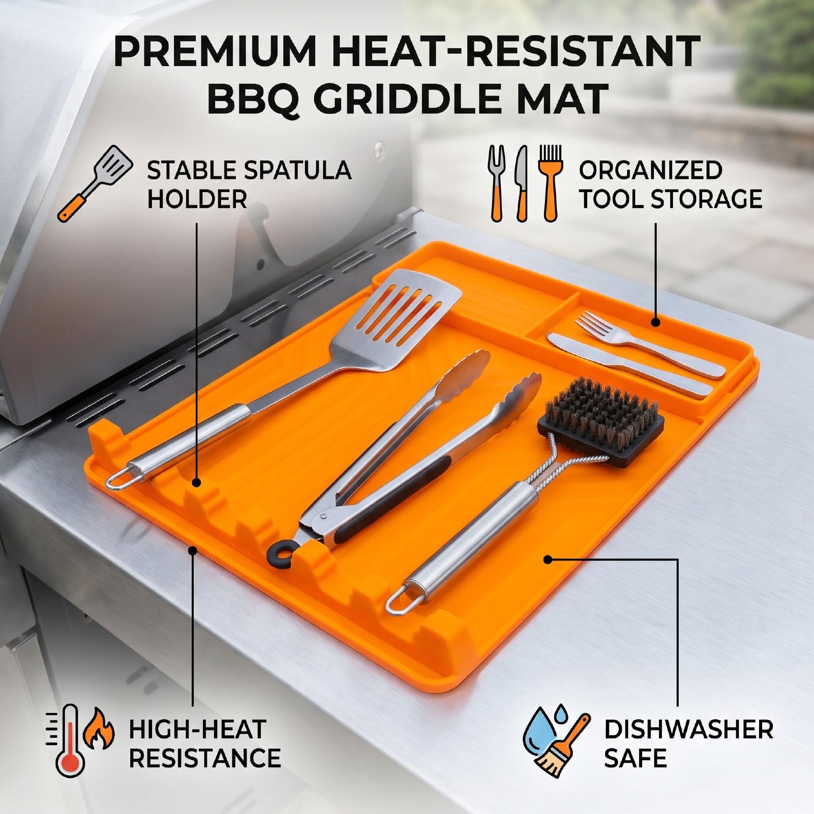 Haofy Tappetino Porta Spatola in Silicone da 15,75 Pollici | Mantiene Spatole e Pinze, Non Rotolano Via, Resiste Al Calore Elevato, Si Pulisce Facilmente con le Salviette, per Ripiano