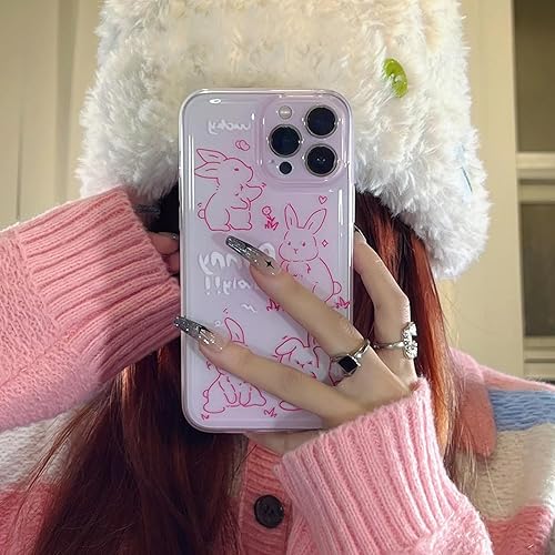 Miniatura 6 de Funda de teléfono para iPhone 13 Pro Max, funda de dibujos animados de conejo rosa transparente en 3D para mujeres y niñas