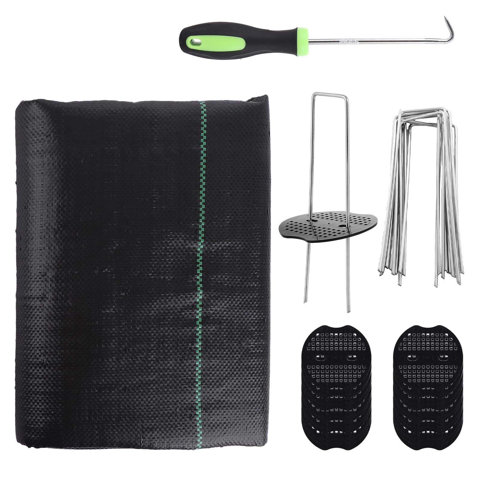 LOLYSIC 2M x 10M Weed Membrane, 100gsm Heavy Duty Weed Suppressant Weed Control Membrane Fabric for Patio Garden Flower Bed Landscape Artificial Grass, with 10 Pegs 10 Washers and 1 Peg Puller