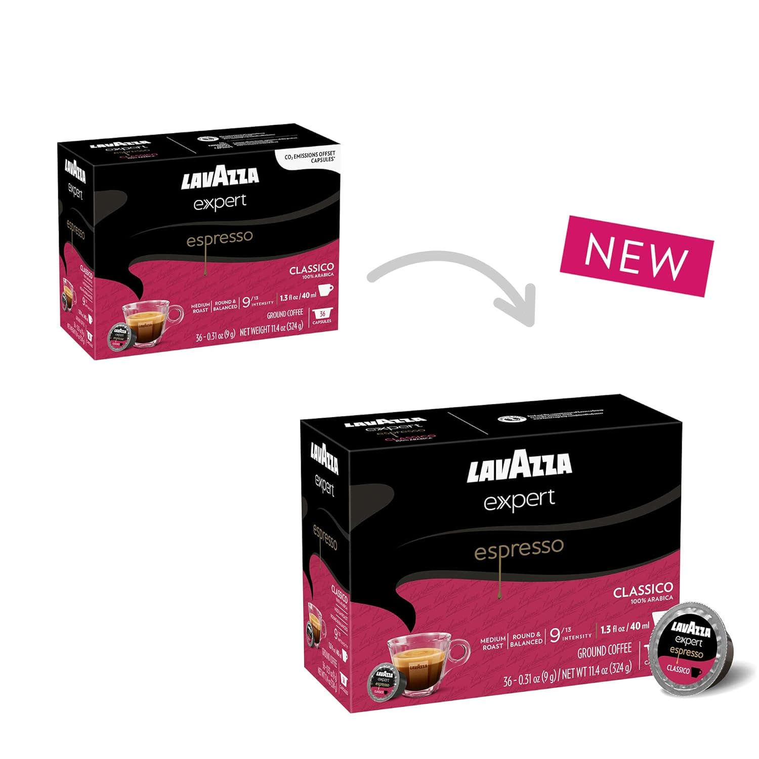 Lavazza Expert Espresso Classico Capsules, Medium Roast, 100% Arabica, Compatible with Own Classy Machines (36 Capsules)