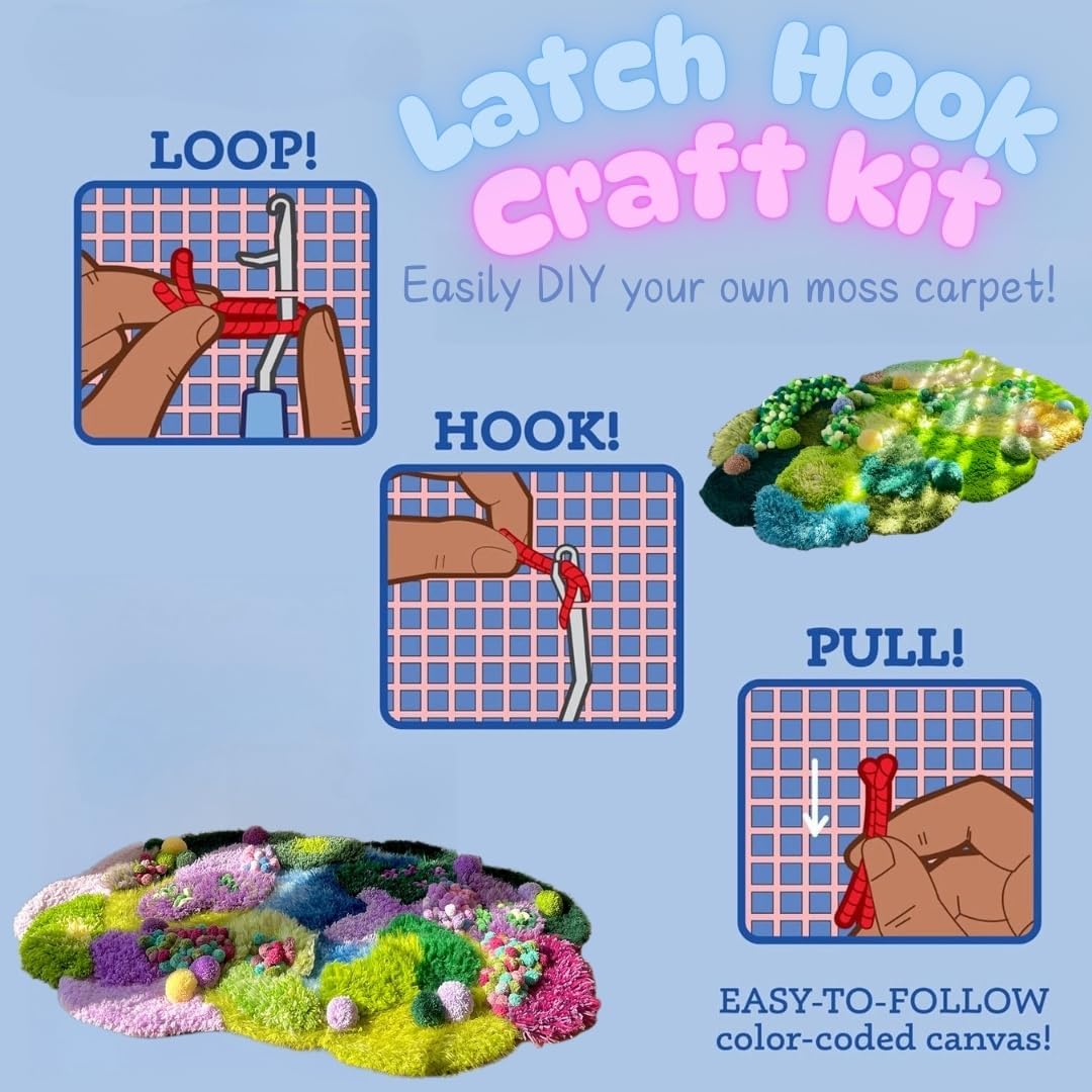 Latch Hook Rug Kit DIY 52x30 in Carpet for Adults Kids Beginners, Moss Garden Pre-Printed Canvas Yarn Rug Hooking Kits, Creative Craft Home Decor Ideal for Learning Rug Making
