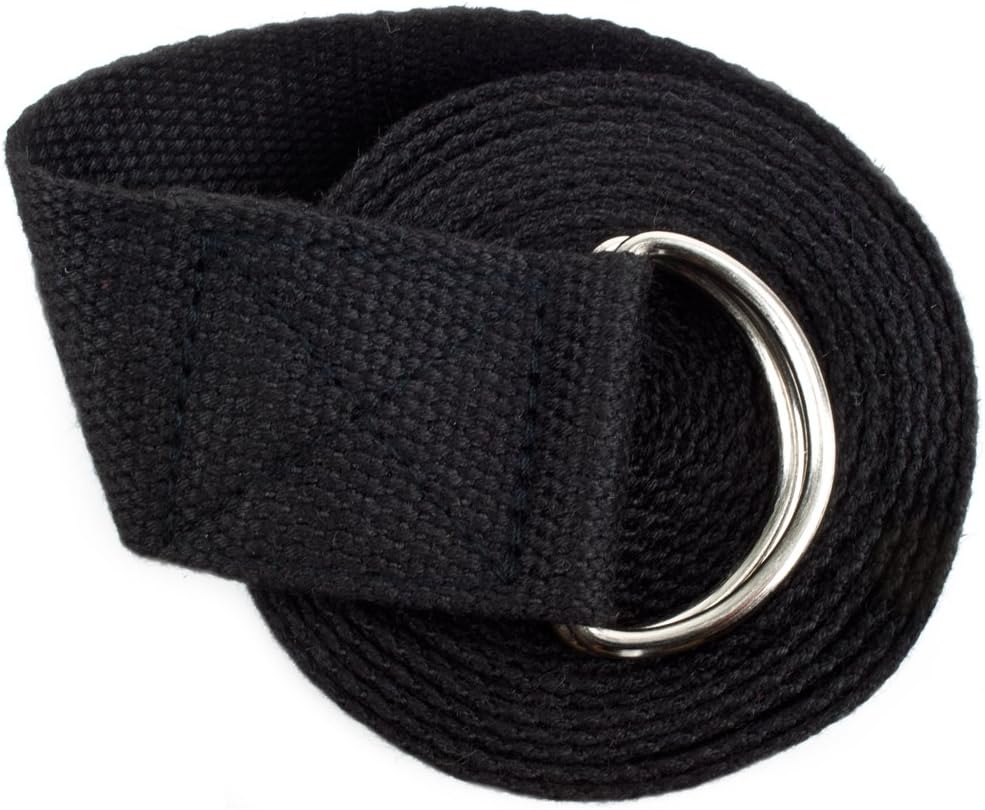 10-Foot Extra-Long Cotton Yoga Strap with Metal D-Ring by Crown Sporting Goods (Black)