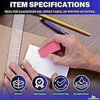 Vista 7 de 1InTheOffice Borrador biselado rosa, borradores de bloque, bloque rectangular de borde inclinado, grande, paquete de 20