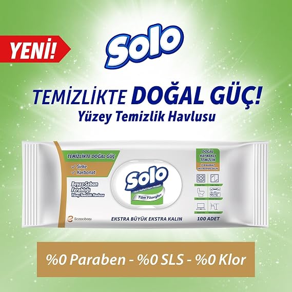 Solo Surface Cleaning Wipes Natural Power White Soap 100 Leaves